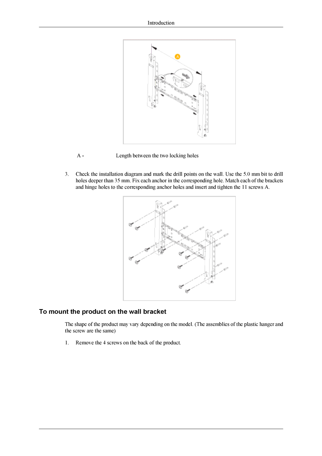 Samsung LS46BPTNSF/XSJ, LH40MSTABB/EN, LH46MSTABB/EN, LH46MWTLBN/EN, LS46BPTNS/XSJ To mount the product on the wall bracket 