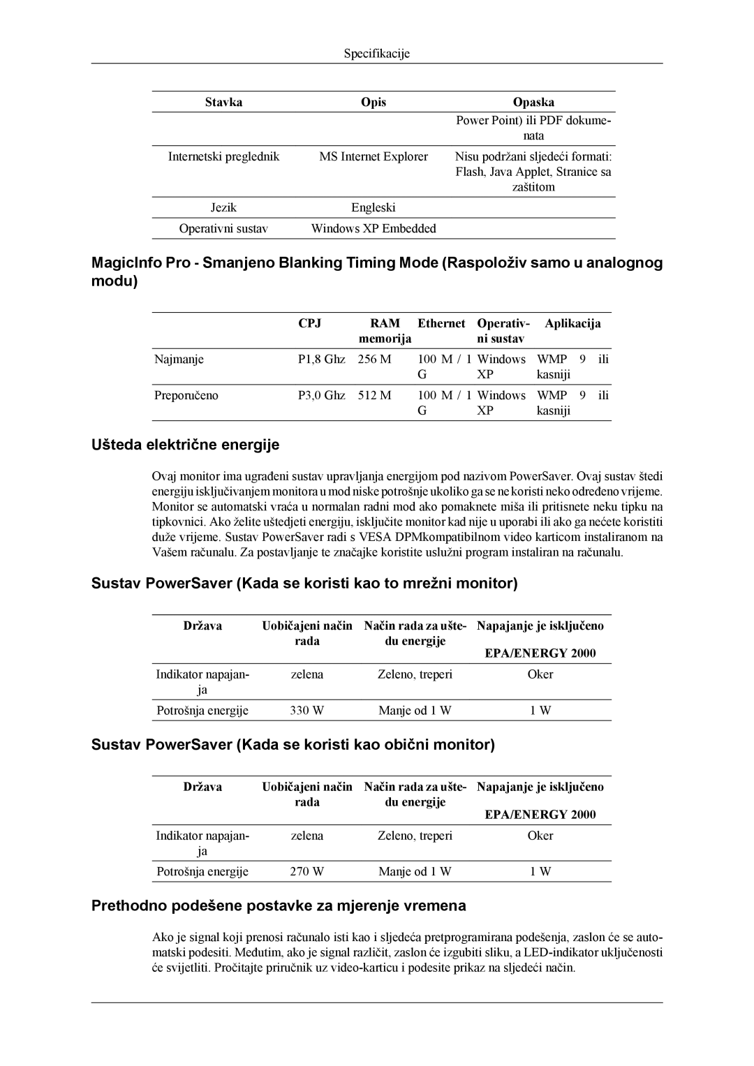 Samsung LH46MSTLBB/EN, LH40MSTLBM/EN, LH40MWTLBN/EN manual Ušteda električne energije 