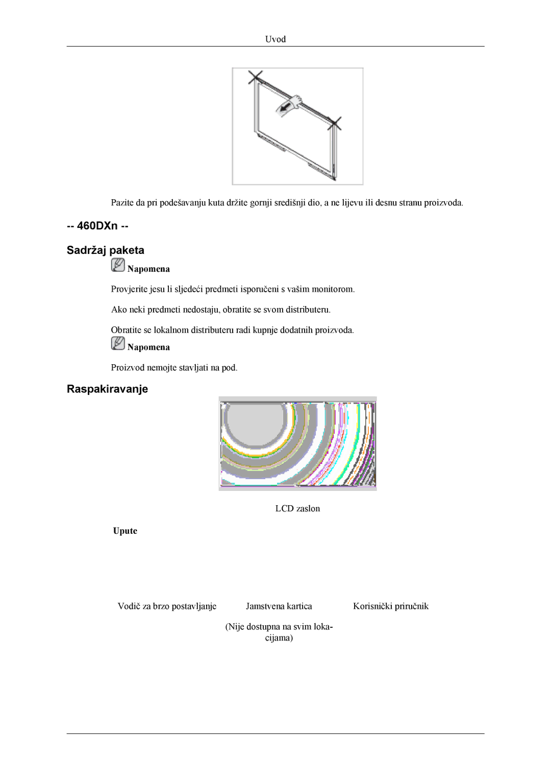 Samsung LH40MSTLBM/EN, LH46MSTLBB/EN, LH40MWTLBN/EN manual 460DXn Sadržaj paketa, Napomena 