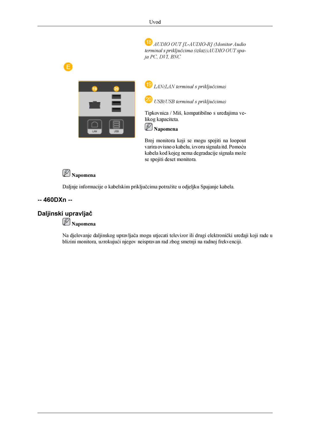 Samsung LH40MSTLBM/EN, LH46MSTLBB/EN, LH40MWTLBN/EN manual 460DXn Daljinski upravljač, Napomena 