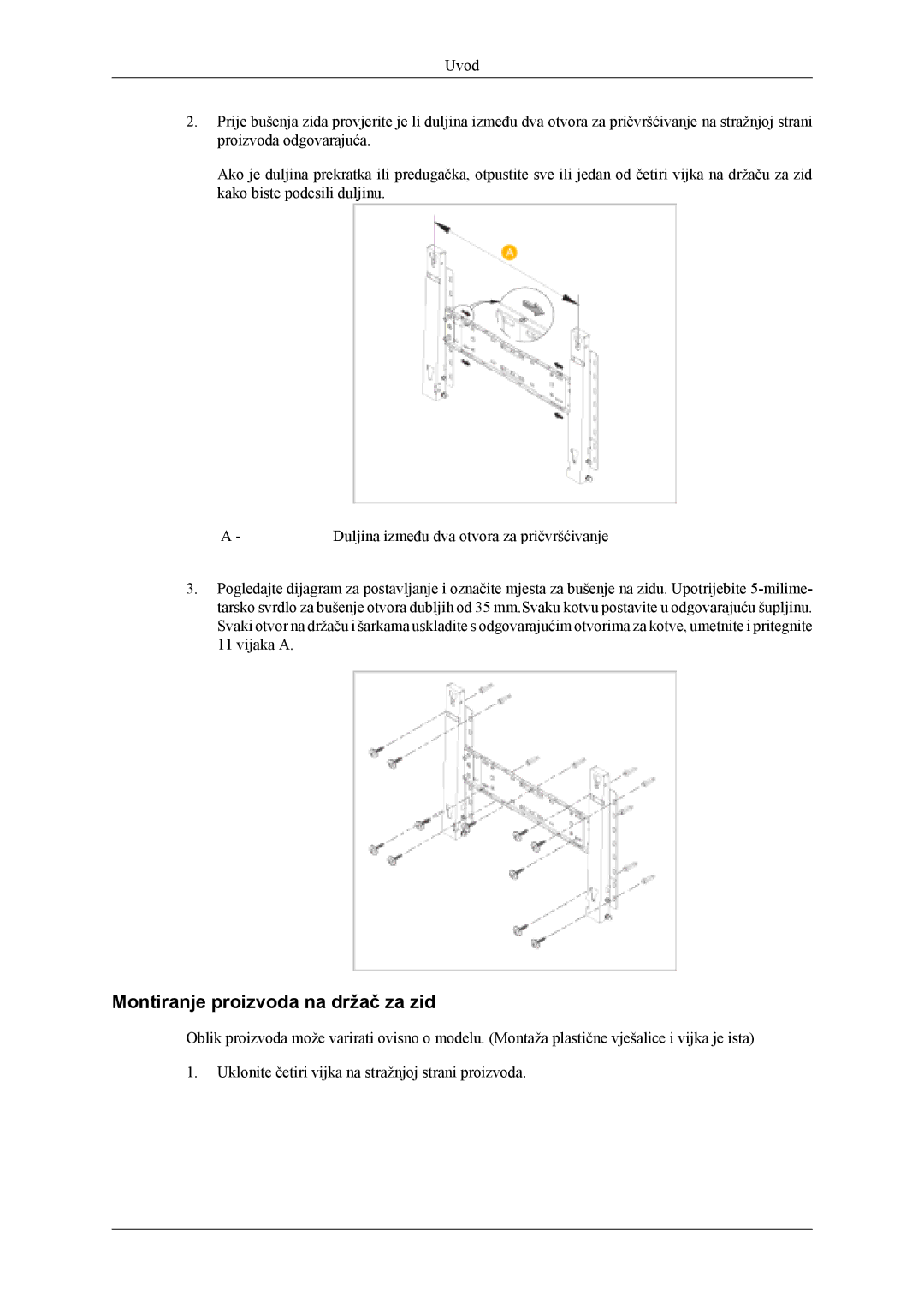 Samsung LH46MSTLBB/EN, LH40MSTLBM/EN, LH40MWTLBN/EN manual Montiranje proizvoda na držač za zid 