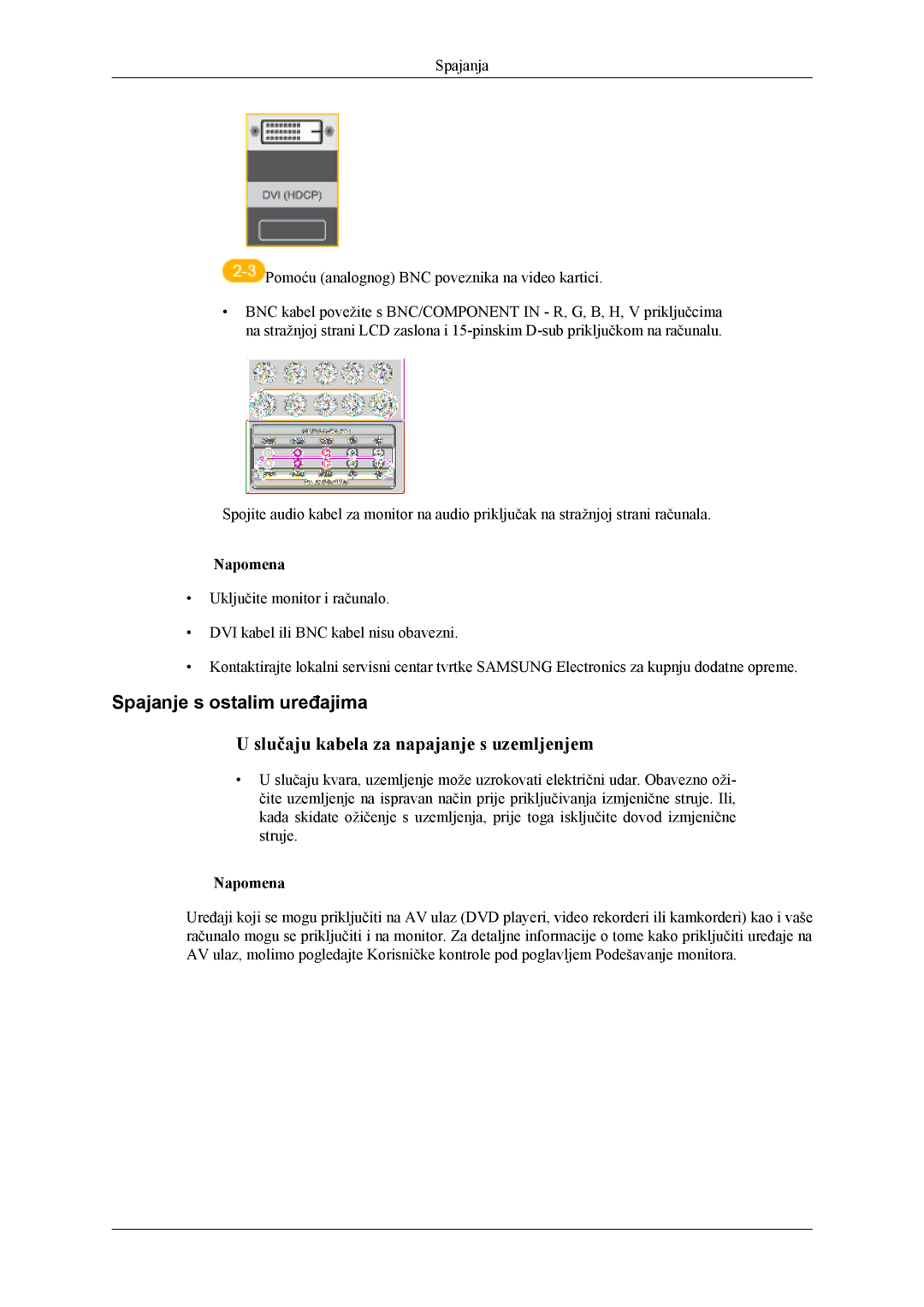 Samsung LH40MWTLBN/EN, LH40MSTLBM/EN, LH46MSTLBB/EN manual Spajanje s ostalim uređajima 