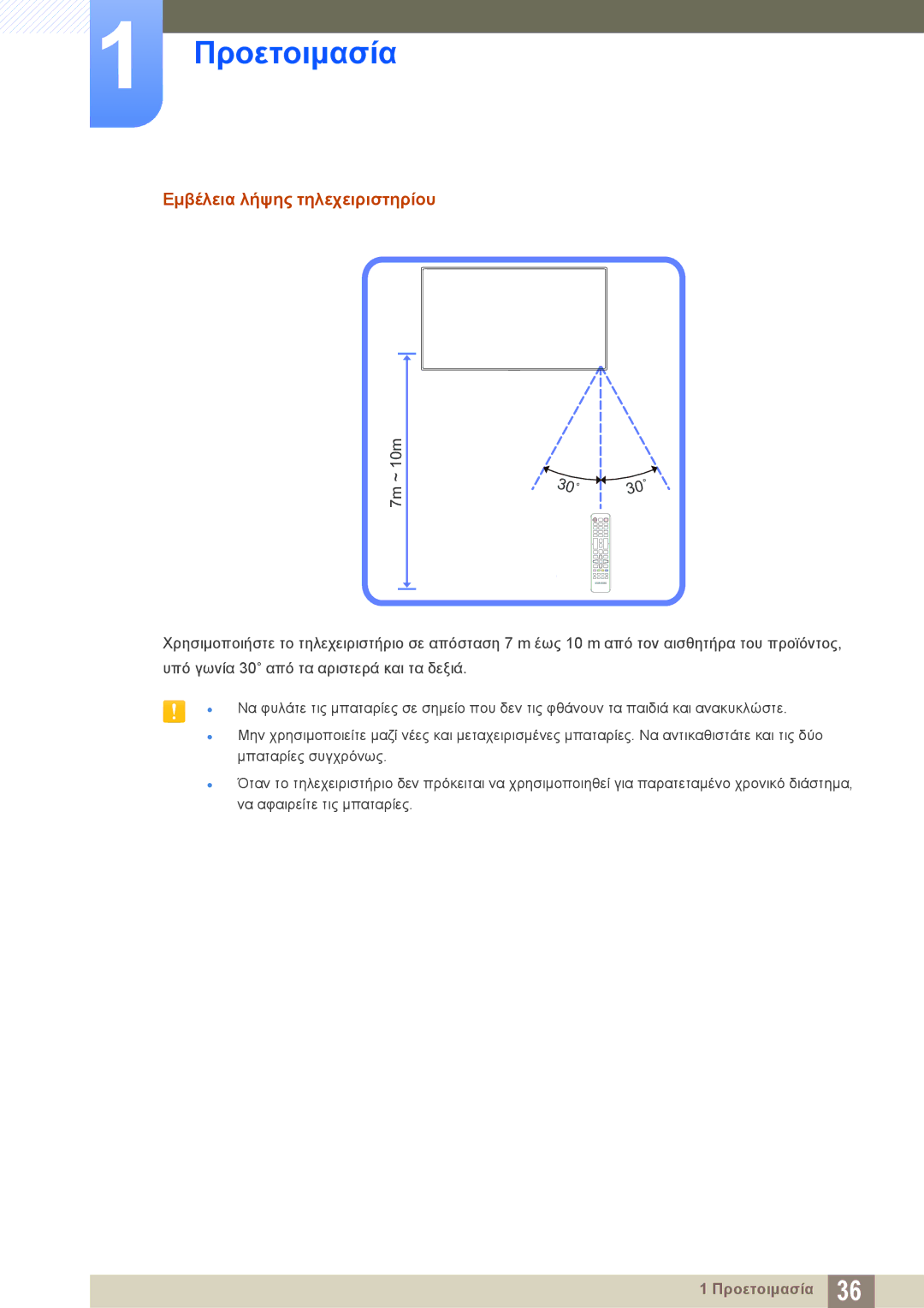 Samsung LH40PECPLBC/EN, LH46DECPLBC/EN manual Εμβέλεια λήψης τηλεχειριστηρίου 