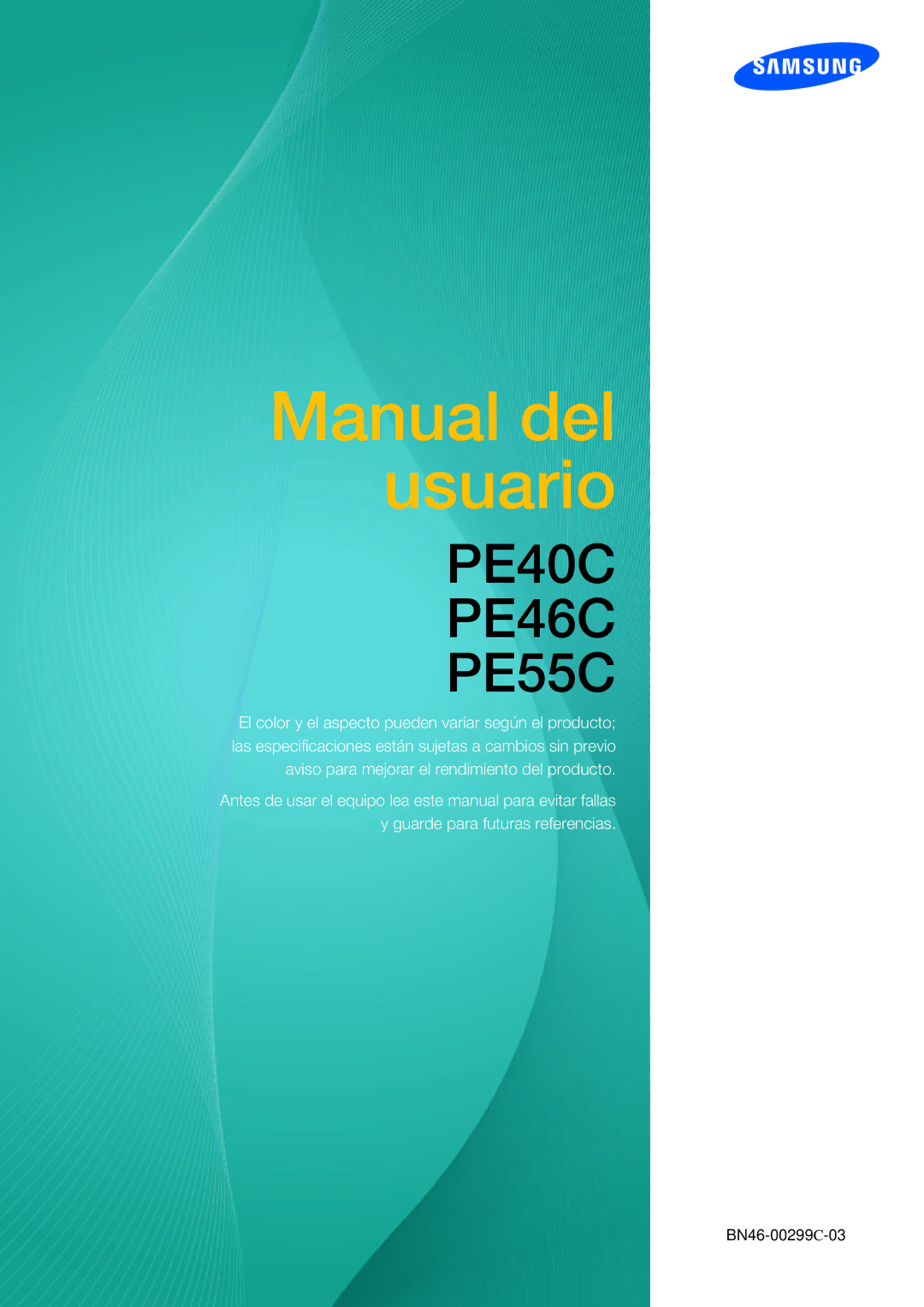 Samsung LH55PECPLBC/EN, LH40PECPLBC/EN, LH46PECPLBC/EN, LH46DECPLBC/EN, LH40DECPLBC/EN manual Manual del usuario 