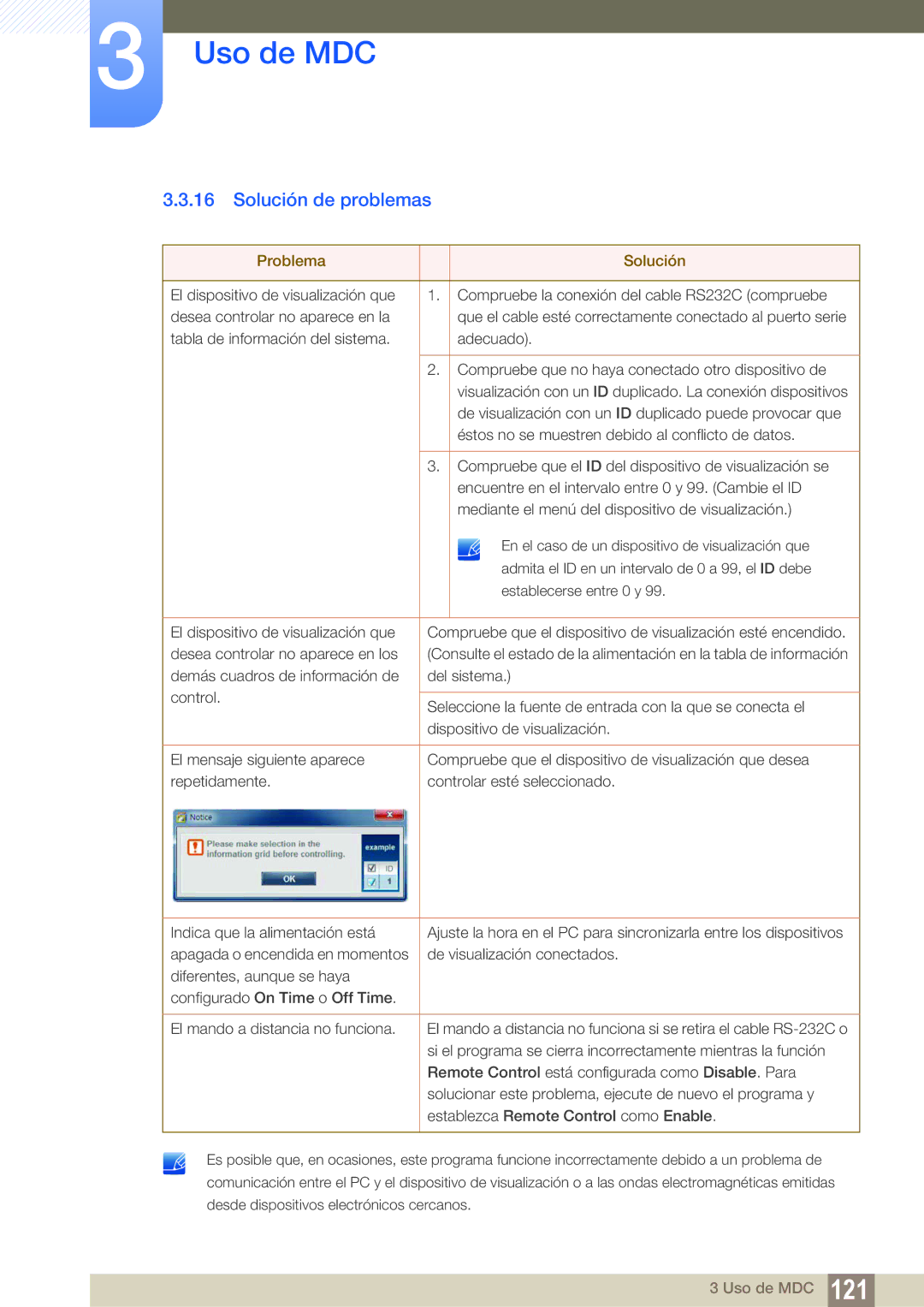 Samsung LH55PECPLBC/EN, LH40PECPLBC/EN, LH46PECPLBC/EN, LH46DECPLBC/EN manual Solución de problemas, Problema Solución 