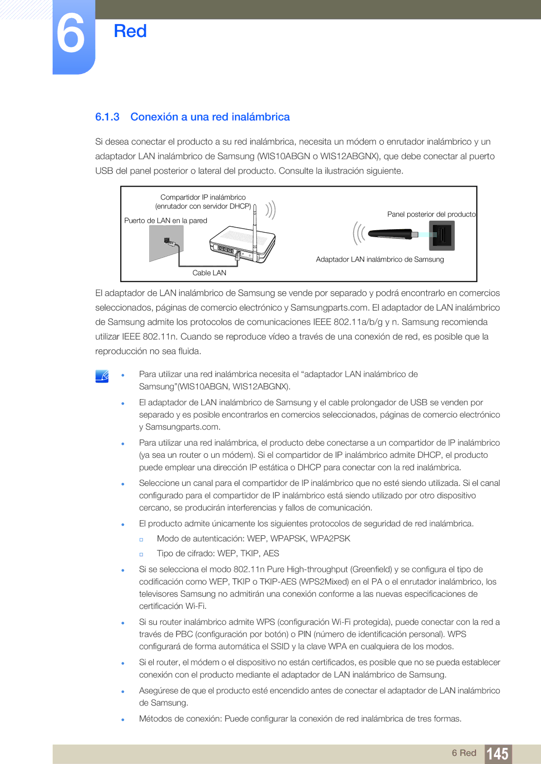 Samsung LH40PECPLBC/EN, LH55PECPLBC/EN, LH46PECPLBC/EN, LH46DECPLBC/EN, LH40DECPLBC/EN manual Conexión a una red inalámbrica 