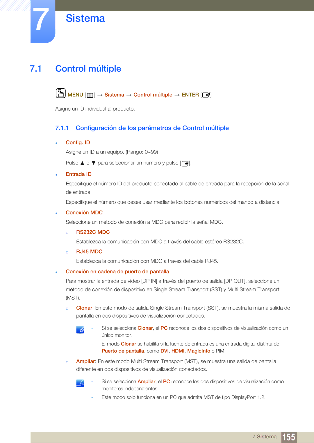 Samsung LH40PECPLBC/EN, LH55PECPLBC/EN, LH46PECPLBC/EN, LH46DECPLBC/EN, LH40DECPLBC/EN manual Sistema, Control múltiple 