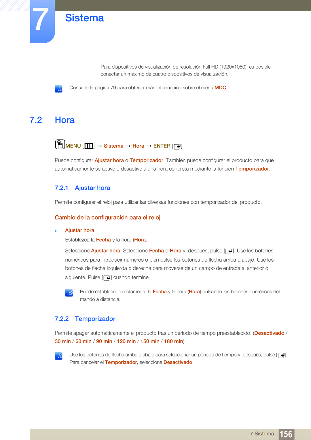 Samsung LH55PECPLBC/EN, LH40PECPLBC/EN manual Hora, Ajustar hora, Temporizador, Cambio de la configuración para el reloj 