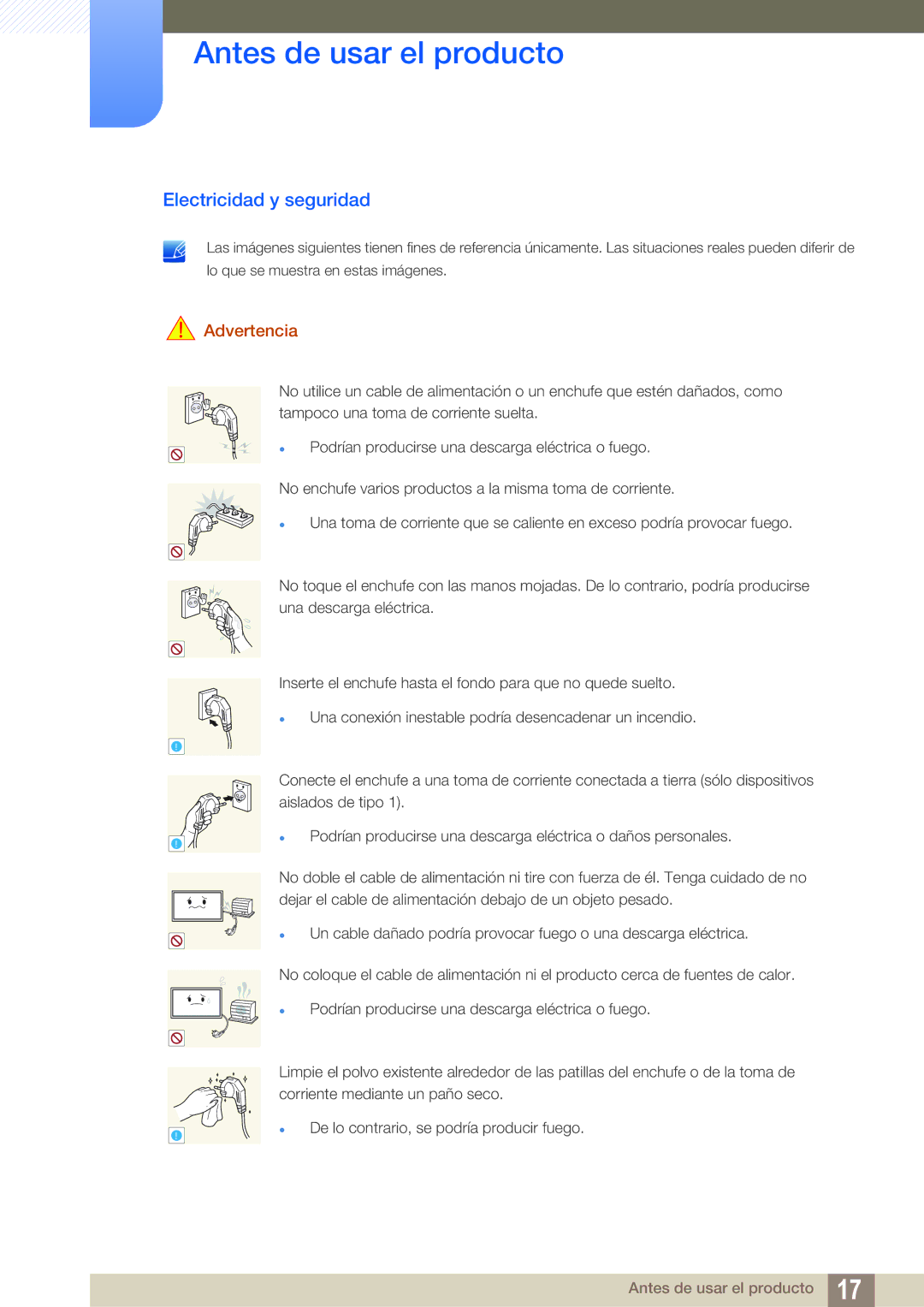 Samsung LH46PECPLBC/EN, LH40PECPLBC/EN, LH55PECPLBC/EN, LH46DECPLBC/EN, LH40DECPLBC/EN Electricidad y seguridad, Advertencia 