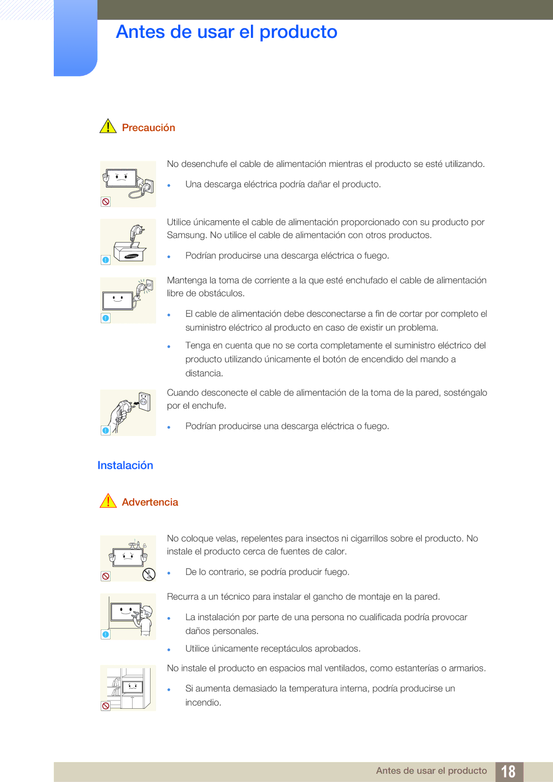 Samsung LH46DECPLBC/EN, LH40PECPLBC/EN, LH55PECPLBC/EN, LH46PECPLBC/EN, LH40DECPLBC/EN manual Instalación, Precaución 