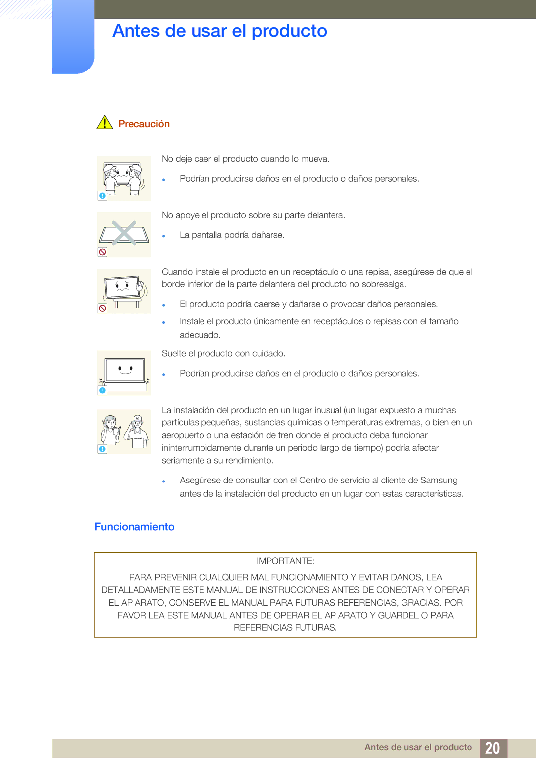 Samsung LH40PECPLBC/EN, LH55PECPLBC/EN, LH46PECPLBC/EN, LH46DECPLBC/EN, LH40DECPLBC/EN manual Funcionamiento 