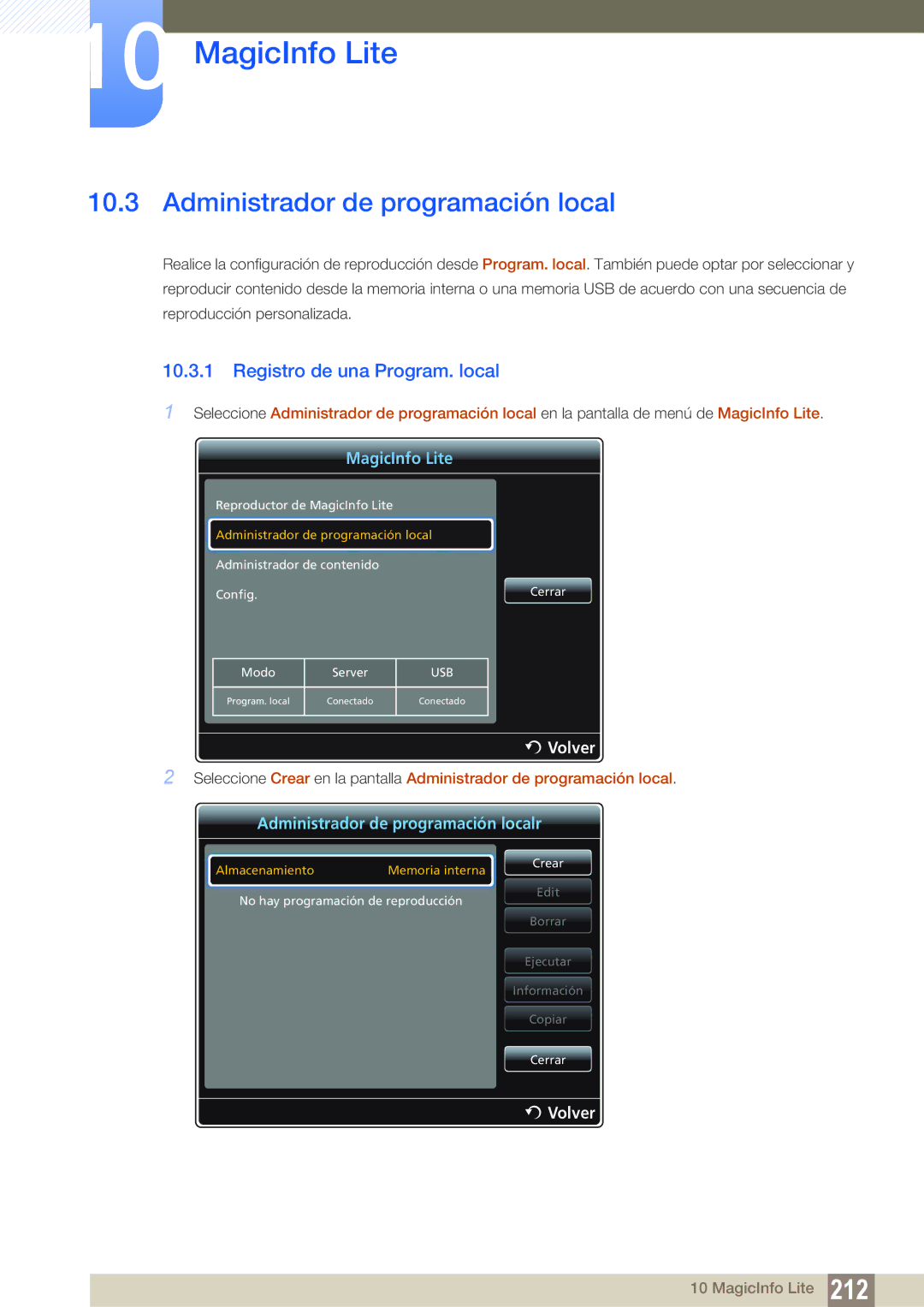 Samsung LH46PECPLBC/EN, LH40PECPLBC/EN, LH55PECPLBC/EN Administrador de programación local, Registro de una Program. local 