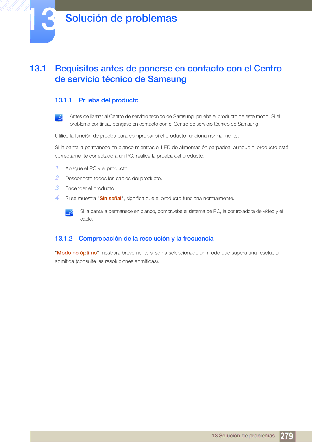 Samsung LH40DECPLBC/EN, LH40PECPLBC/EN, LH55PECPLBC/EN Prueba del producto, Comprobación de la resolución y la frecuencia 