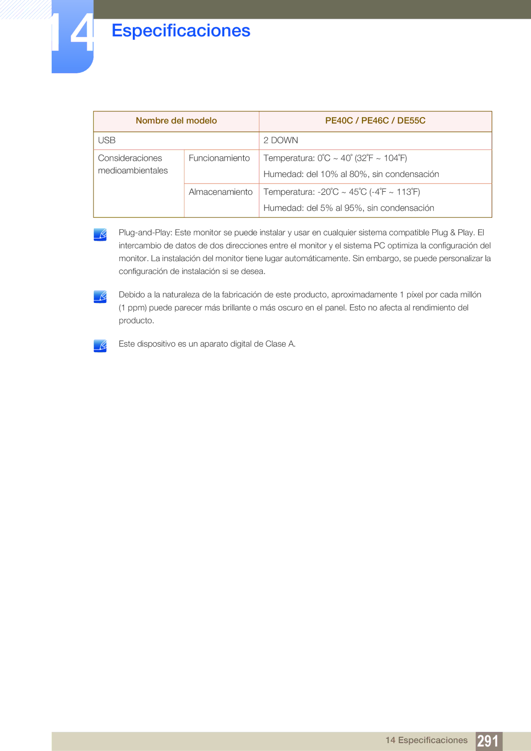 Samsung LH55PECPLBC/EN, LH40PECPLBC/EN, LH46PECPLBC/EN, LH46DECPLBC/EN, LH40DECPLBC/EN manual USB Down 