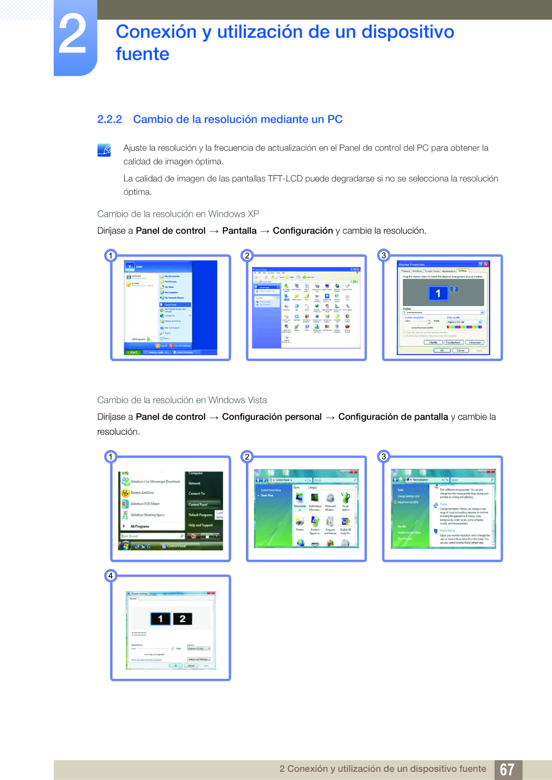 Samsung LH46PECPLBC/EN, LH40PECPLBC/EN manual Cambio de la resolución mediante un PC, Cambio de la resolución en Windows XP 