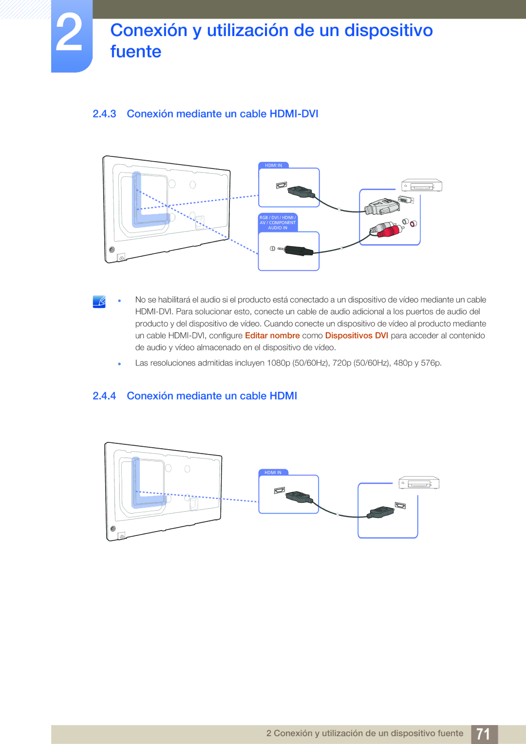 Samsung LH55PECPLBC/EN, LH40PECPLBC/EN, LH46PECPLBC/EN Conexión mediante un cable HDMI-DVI, Conexión mediante un cable Hdmi 