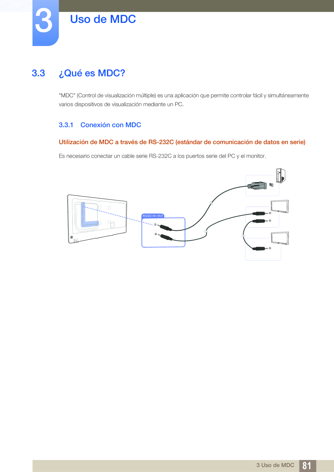 Samsung LH55PECPLBC/EN, LH40PECPLBC/EN, LH46PECPLBC/EN, LH46DECPLBC/EN, LH40DECPLBC/EN manual ¿Qué es MDC?, Conexión con MDC 