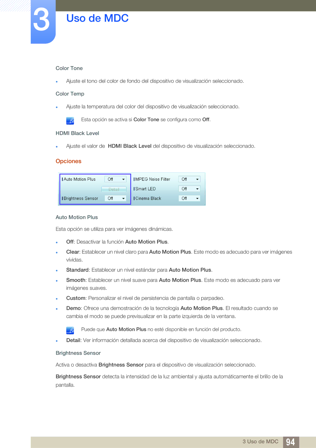 Samsung LH40DECPLBC/EN, LH40PECPLBC/EN, LH55PECPLBC/EN, LH46PECPLBC/EN, LH46DECPLBC/EN manual Opciones 