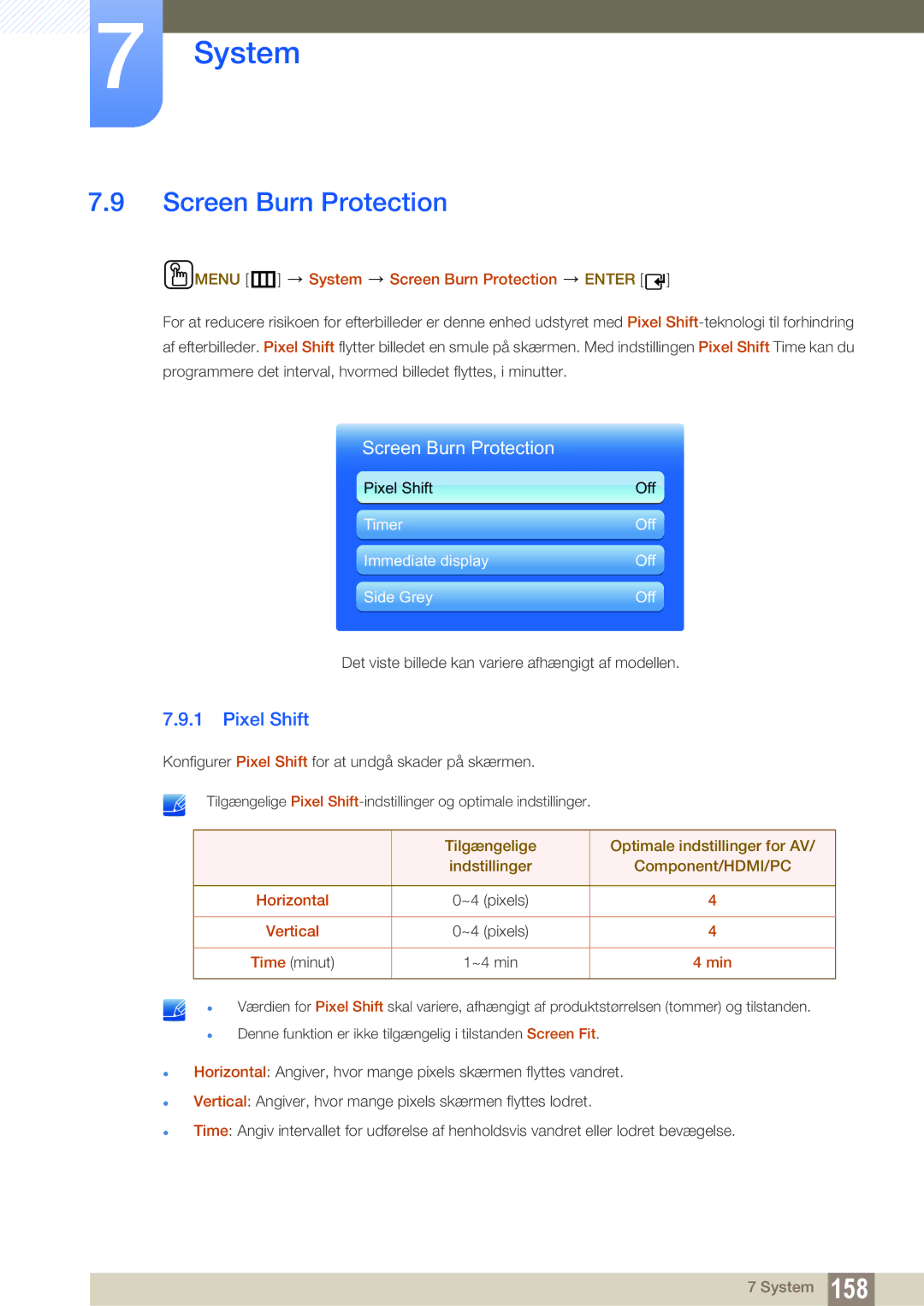 Samsung LH46DECPLBC/EN, LH40PECPLBC/EN, LH55PECPLBC/EN, LH46PECPLBC/EN, LH40DECPLBC/EN Screen Burn Protection, Pixel Shift 