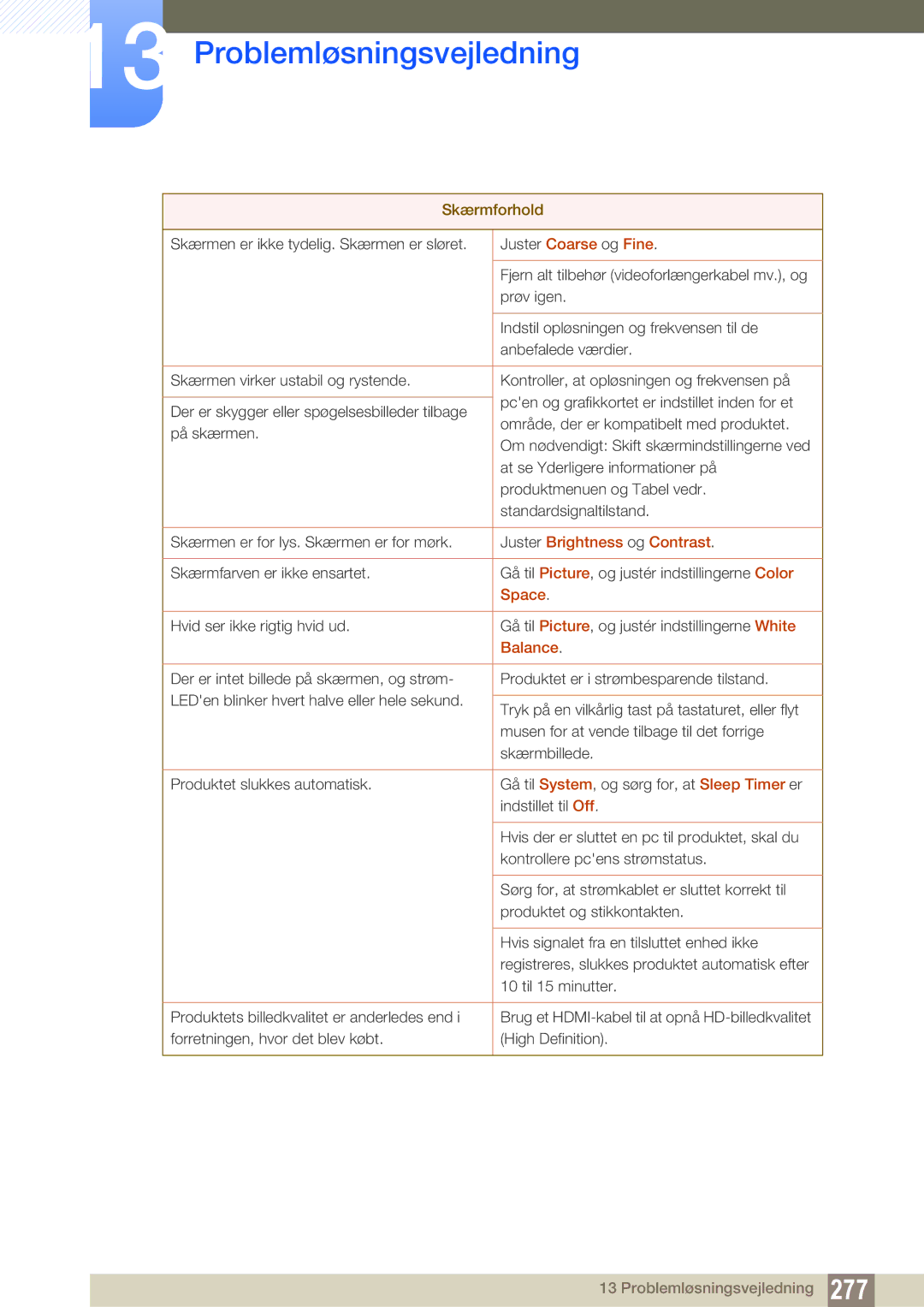 Samsung LH46PECPLBC/EN, LH40PECPLBC/EN, LH55PECPLBC/EN, LH46DECPLBC/EN manual Juster Brightness og Contrast, Space, Balance 