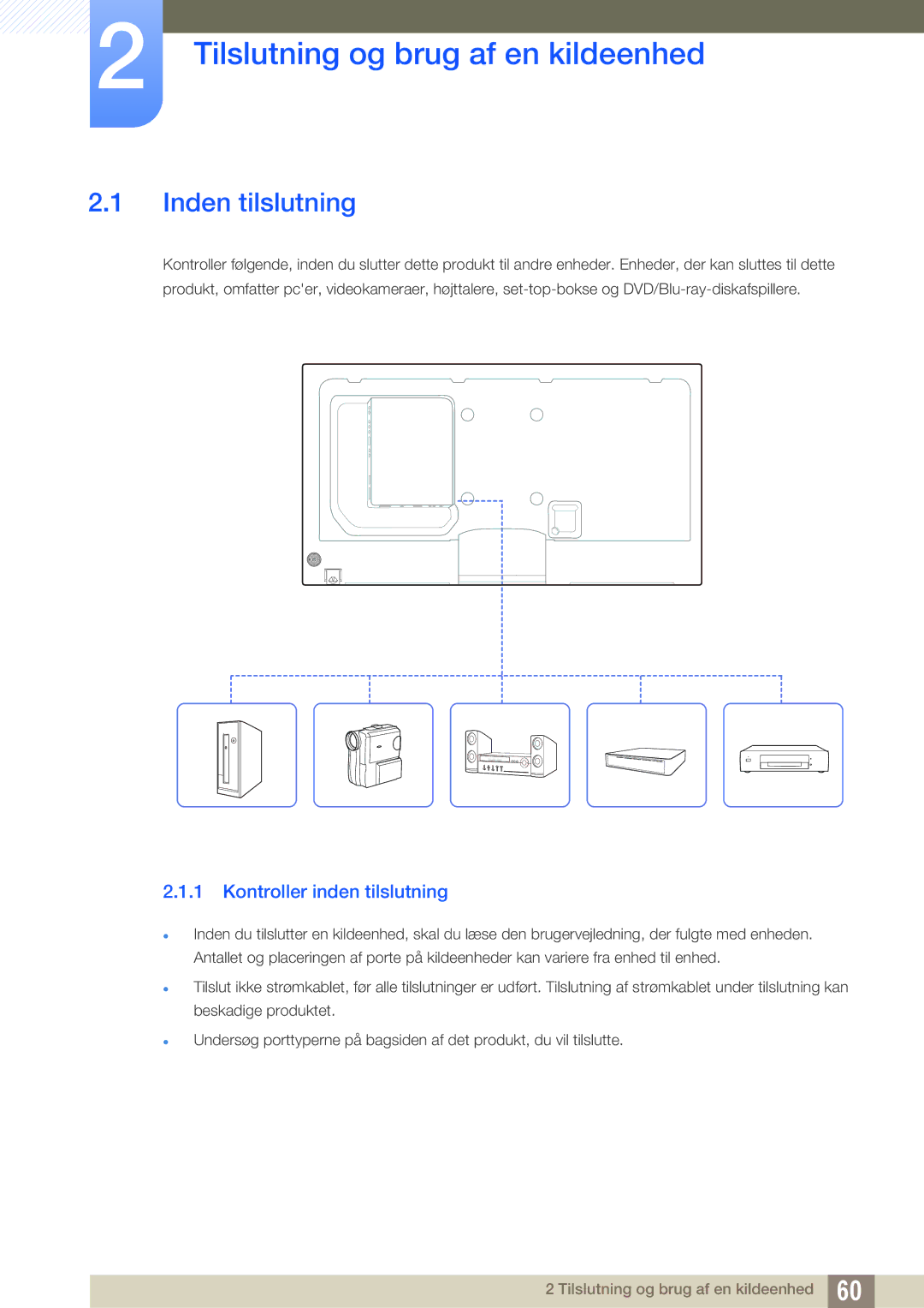 Samsung LH40PECPLBC/EN, LH55PECPLBC/EN, LH46PECPLBC/EN, LH46DECPLBC/EN manual Inden tilslutning, Kontroller inden tilslutning 