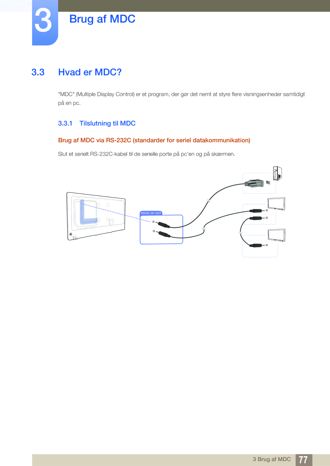 Samsung LH46PECPLBC/EN, LH40PECPLBC/EN, LH55PECPLBC/EN, LH46DECPLBC/EN, LH40DECPLBC/EN manual Hvad er MDC?, Tilslutning til MDC 