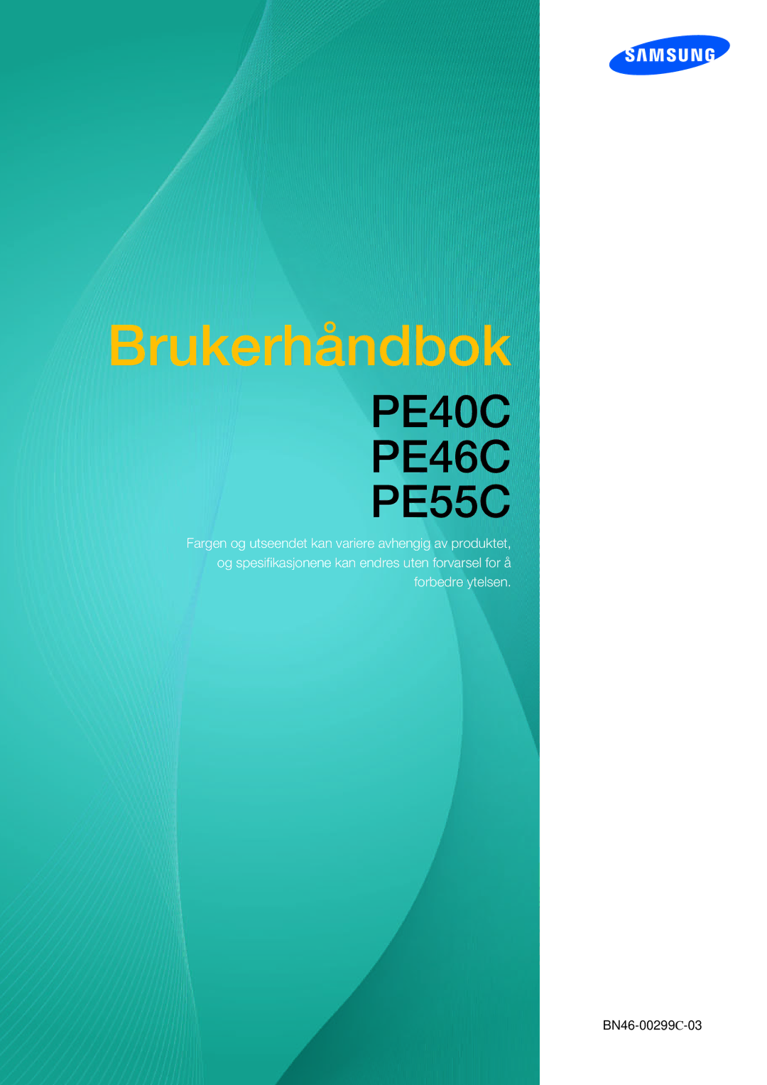 Samsung LH55PECPLBC/EN, LH40PECPLBC/EN, LH46PECPLBC/EN, LH46DECPLBC/EN, LH40DECPLBC/EN manual Brukerhåndbok 