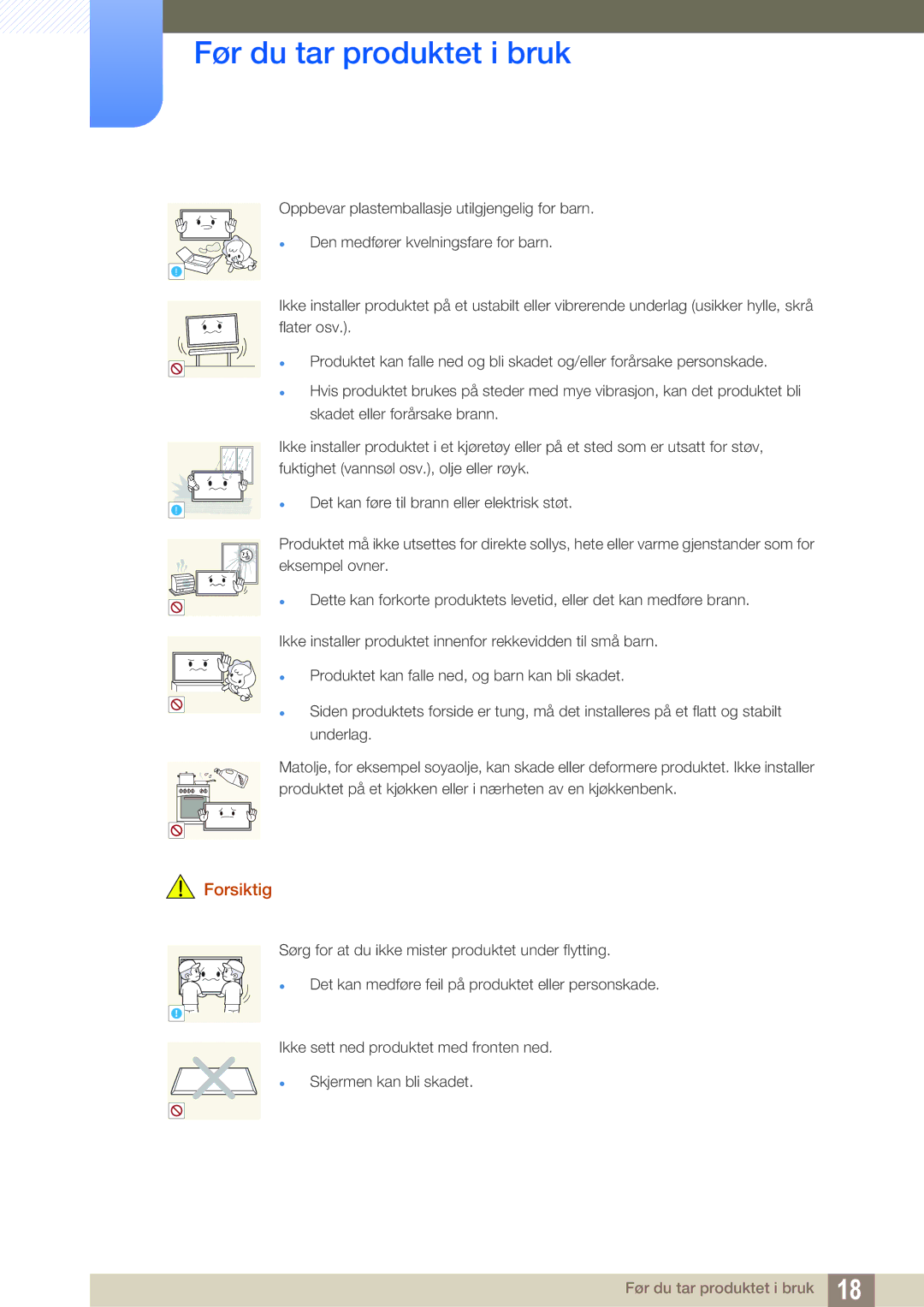 Samsung LH46DECPLBC/EN, LH40PECPLBC/EN, LH55PECPLBC/EN, LH46PECPLBC/EN, LH40DECPLBC/EN manual Før du tar produktet i bruk 