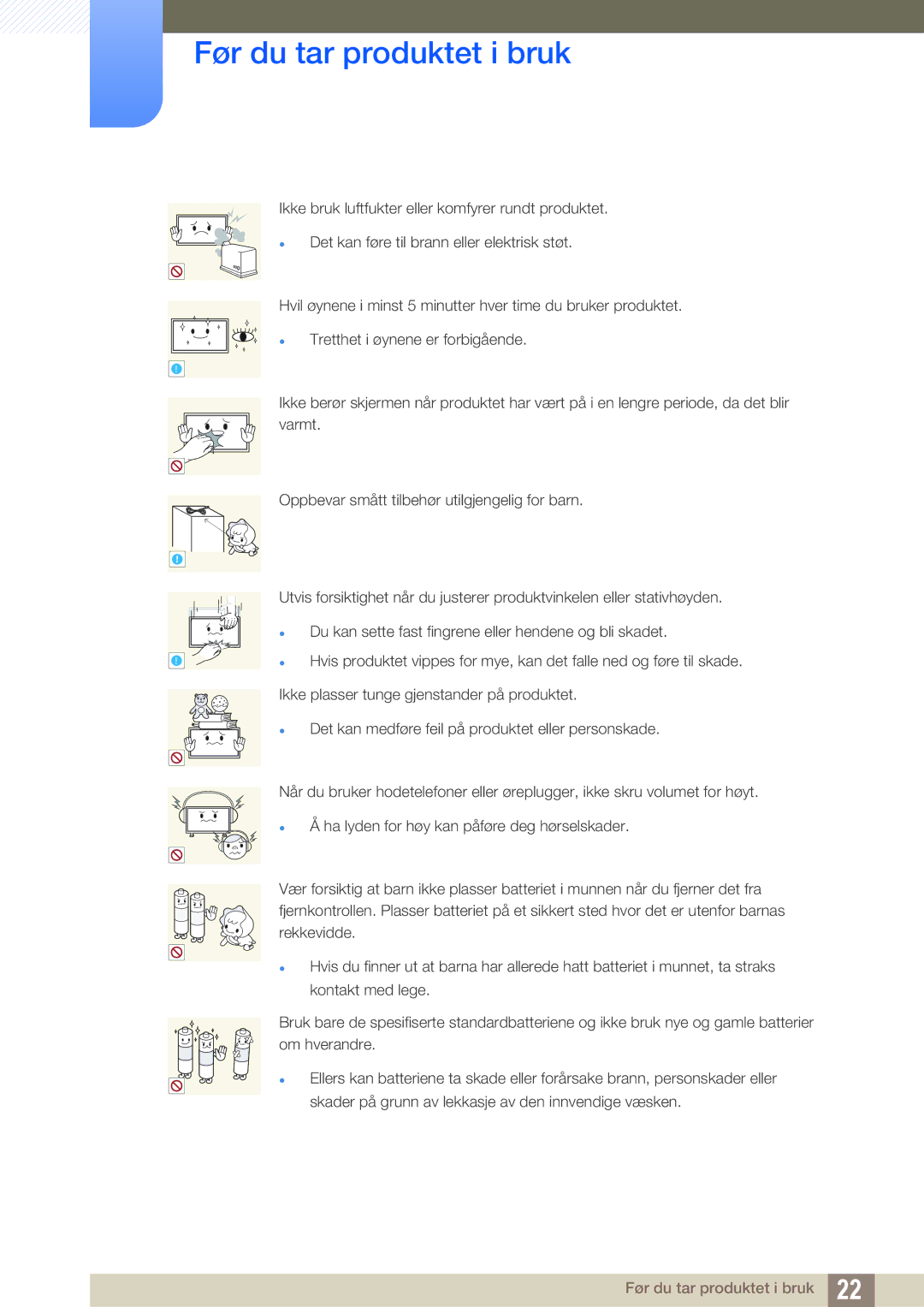 Samsung LH46PECPLBC/EN, LH40PECPLBC/EN, LH55PECPLBC/EN, LH46DECPLBC/EN, LH40DECPLBC/EN manual Før du tar produktet i bruk 