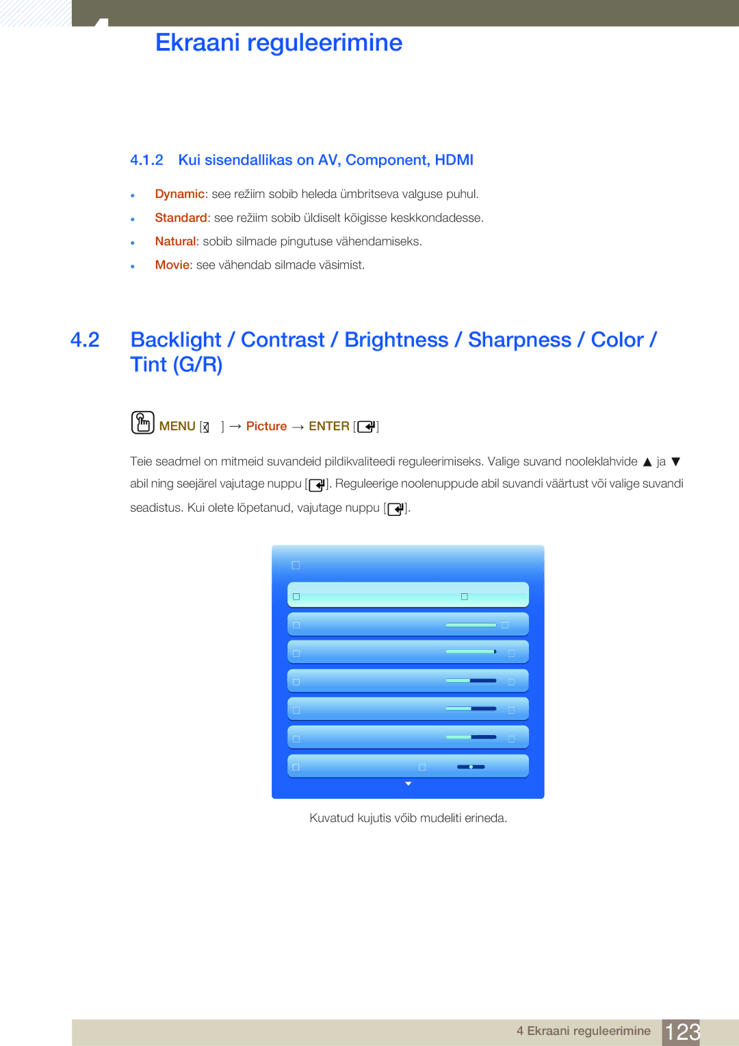 Samsung LH46DECPLBC/EN, LH40PECPLBC/EN, LH55PECPLBC/EN manual Kui sisendallikas on AV, Component, Hdmi, Menu m Picture Enter 