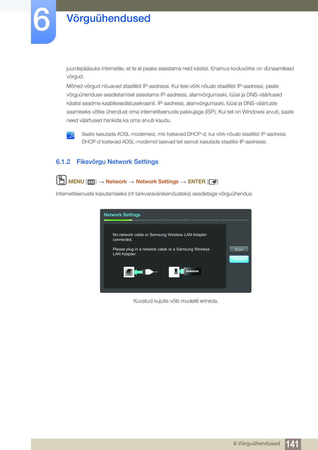 Samsung LH55PECPLBC/EN, LH40PECPLBC/EN, LH46PECPLBC/EN Fiksvõrgu Network Settings, Menu m Network Network Settings Enter 