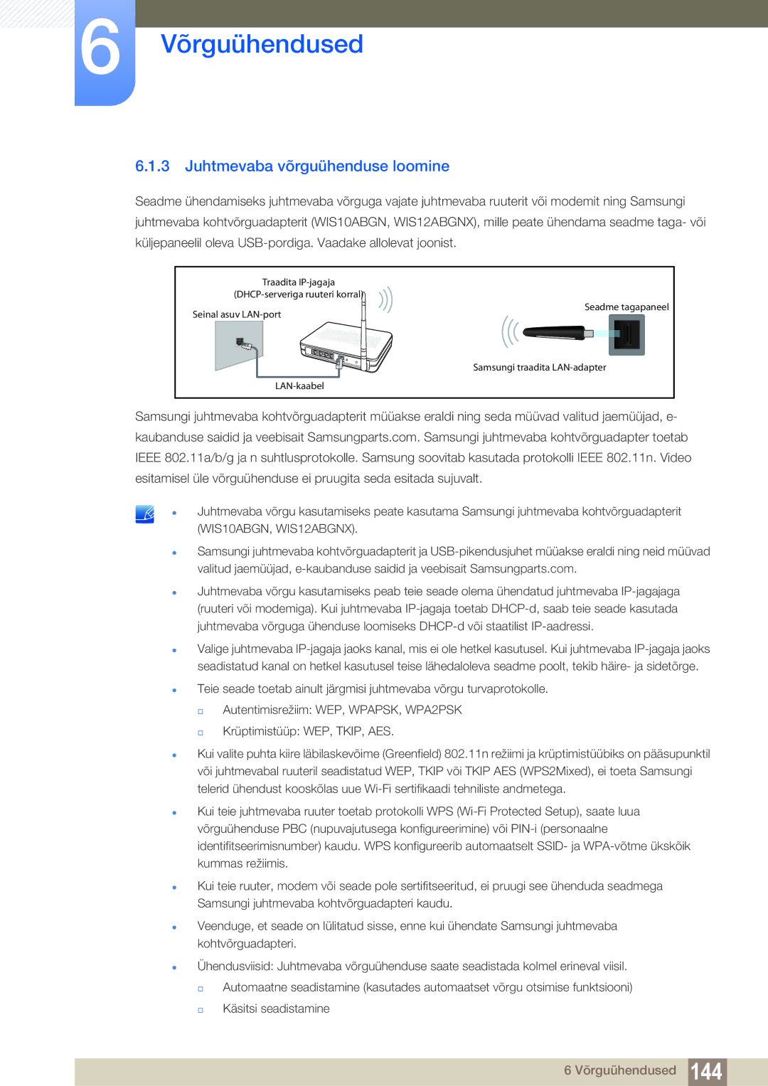 Samsung LH40DECPLBC/EN, LH40PECPLBC/EN, LH55PECPLBC/EN, LH46PECPLBC/EN, LH46DECPLBC/EN manual Juhtmevaba võrguühenduse loomine 