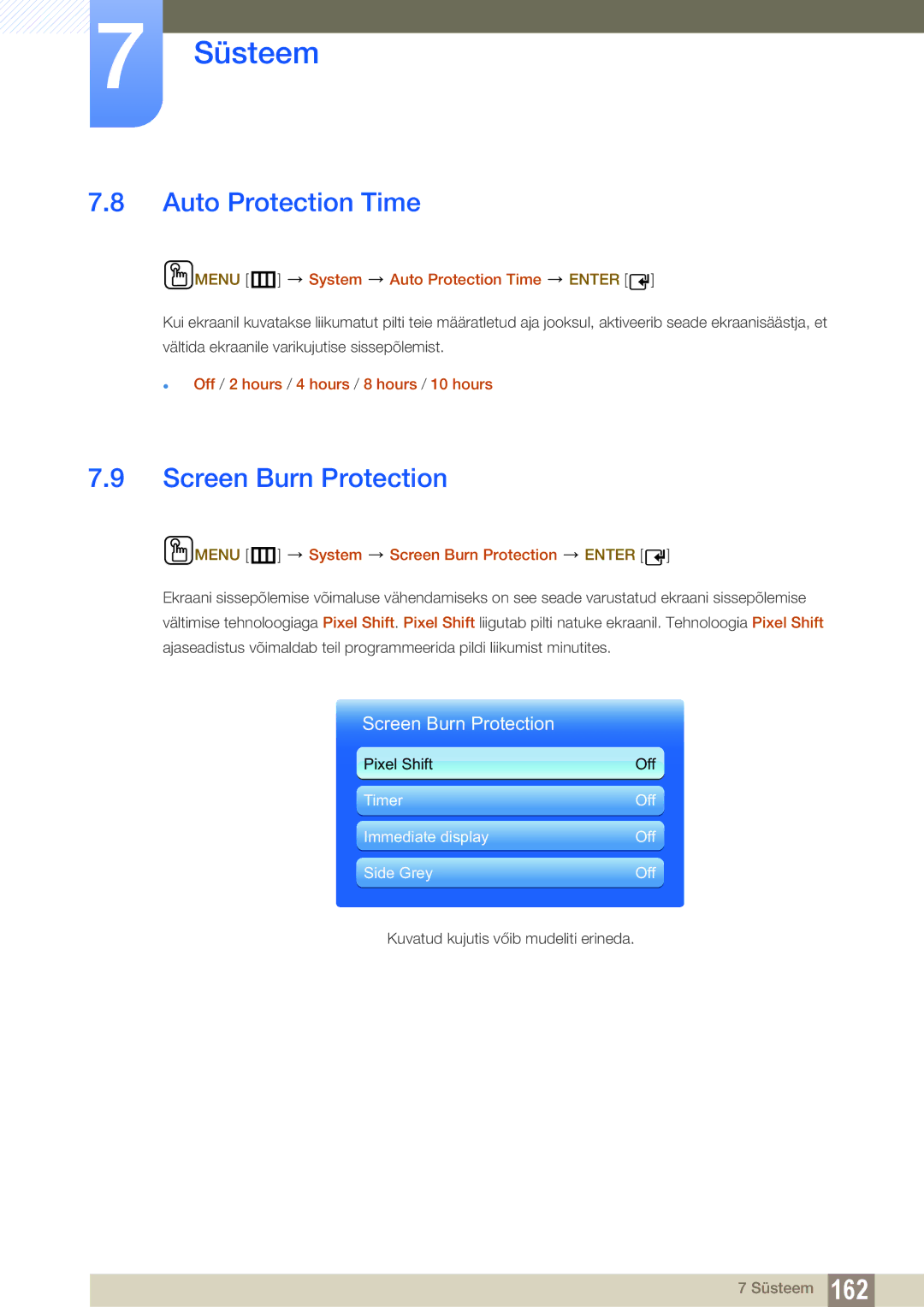 Samsung LH46PECPLBC/EN, LH40PECPLBC/EN, LH55PECPLBC/EN Screen Burn Protection, Menu m System Auto Protection Time Enter 