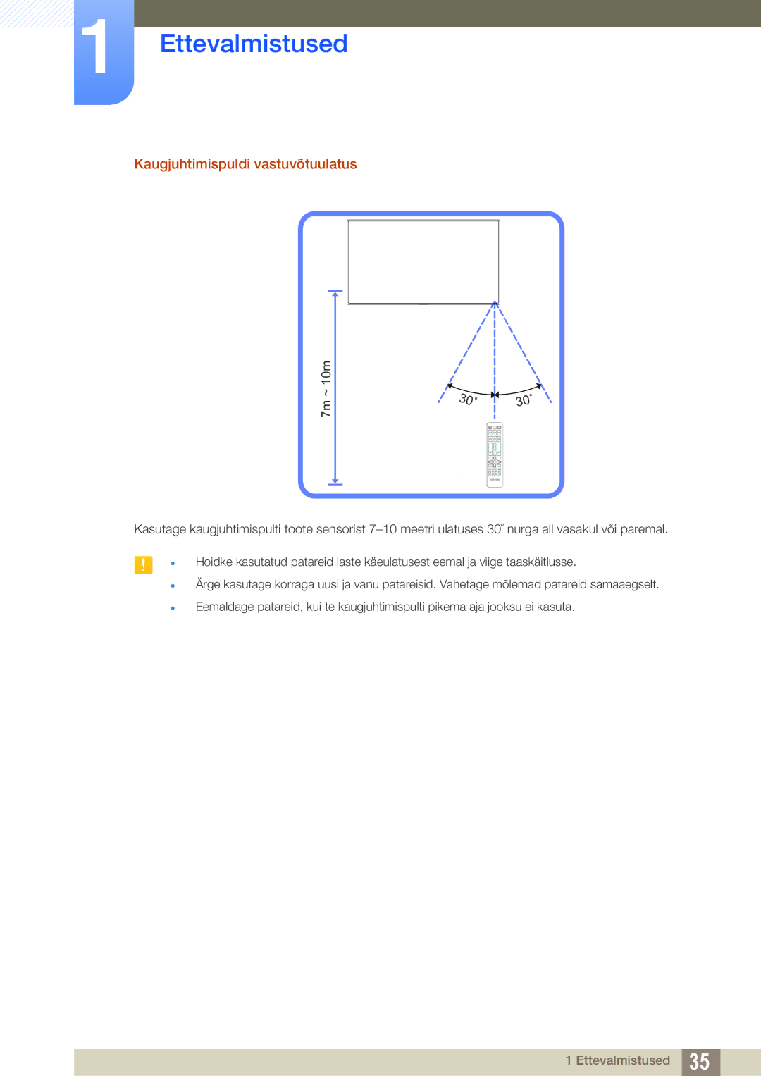 Samsung LH40PECPLBC/EN, LH55PECPLBC/EN, LH46PECPLBC/EN, LH46DECPLBC/EN, LH40DECPLBC/EN manual Kaugjuhtimispuldi vastuvõtuulatus 