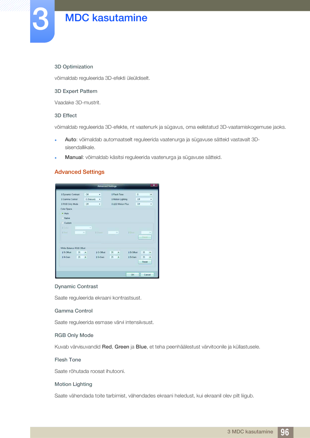 Samsung LH55PECPLBC/EN, LH40PECPLBC/EN, LH46PECPLBC/EN, LH46DECPLBC/EN, LH40DECPLBC/EN manual Advanced Settings 