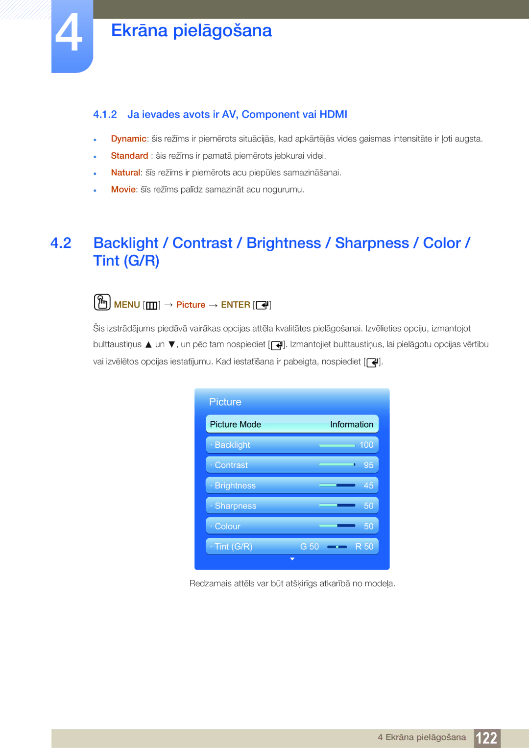 Samsung LH46PECPLBC/EN, LH40PECPLBC/EN, LH55PECPLBC/EN Ja ievades avots ir AV, Component vai Hdmi, Menu m Picture Enter 