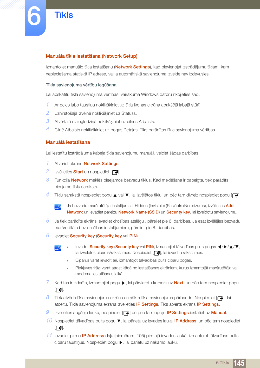 Samsung LH40PECPLBC/EN, LH55PECPLBC/EN, LH46PECPLBC/EN manual Manuāla tīkla iestatīšana Network Setup, Manuālā iestatīšana 