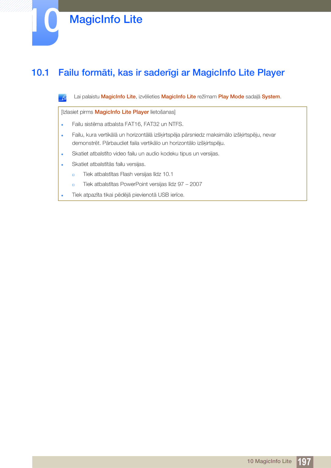 Samsung LH46PECPLBC/EN, LH40PECPLBC/EN, LH55PECPLBC/EN manual Failu formāti, kas ir saderīgi ar MagicInfo Lite Player 