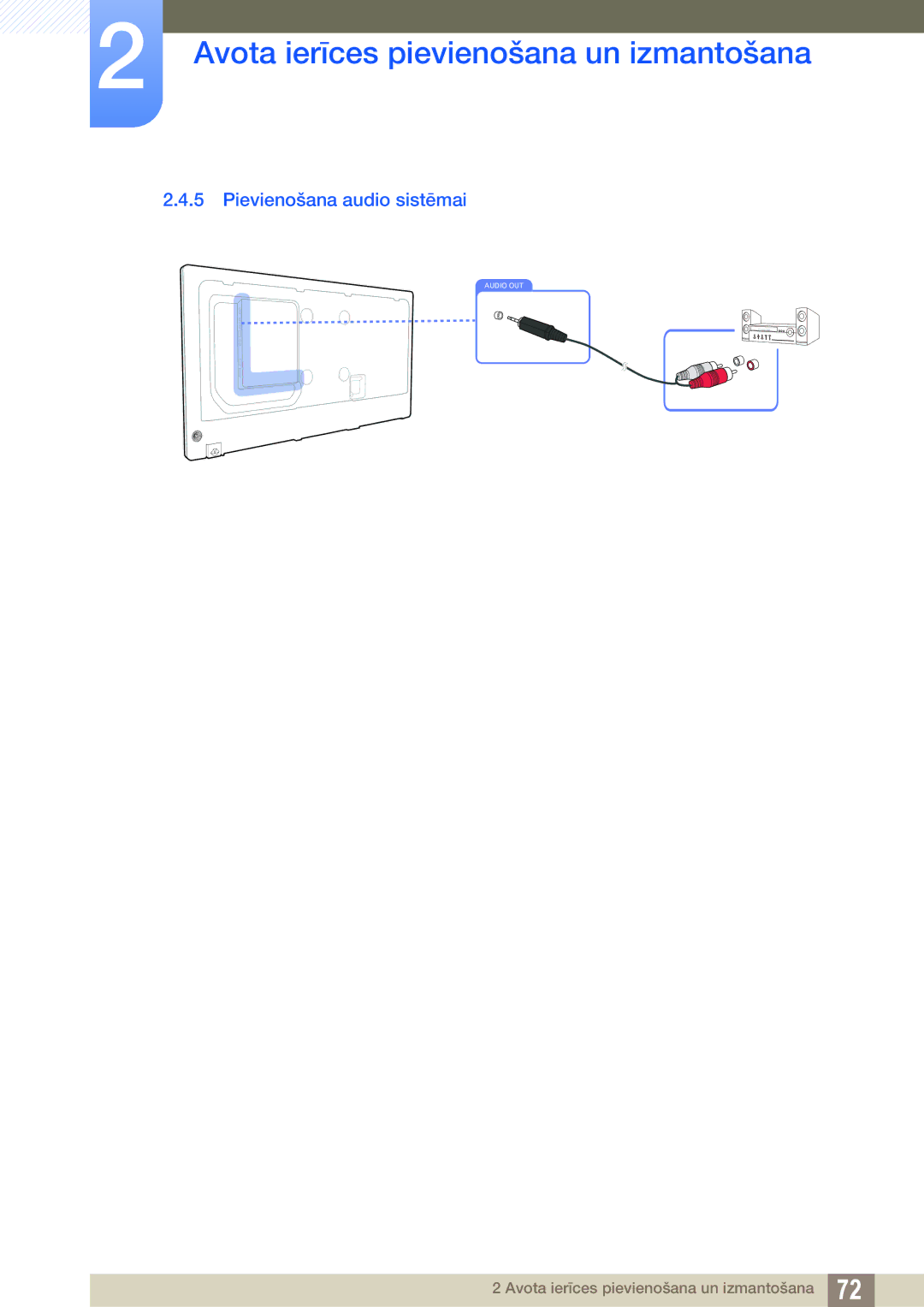 Samsung LH46PECPLBC/EN, LH40PECPLBC/EN, LH55PECPLBC/EN, LH46DECPLBC/EN, LH40DECPLBC/EN manual Pievienošana audio sistēmai 