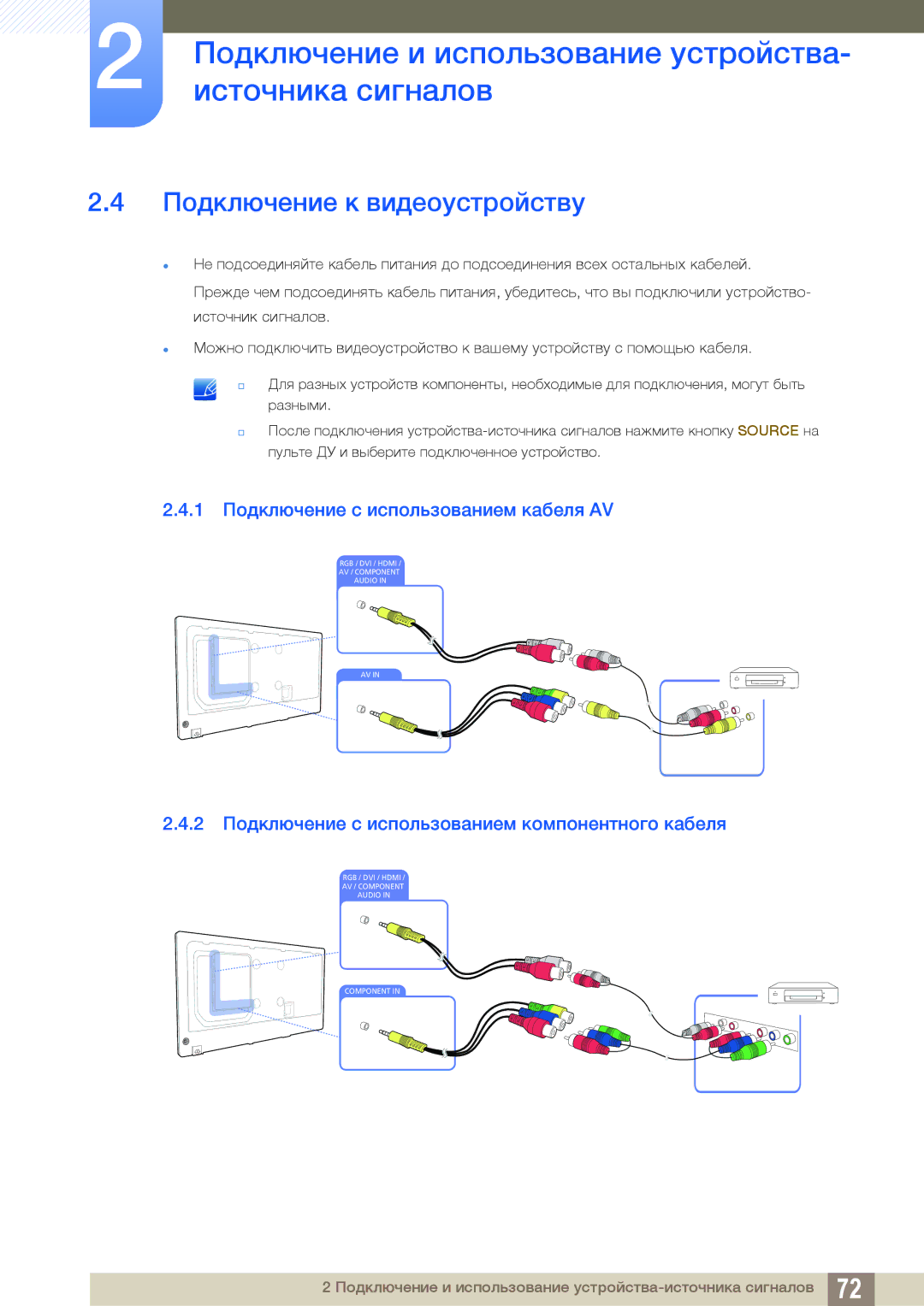 Samsung LH46PECPLBC/EN, LH40PECPLBC/EN manual Подключение к видеоустройству, 1 Подключение с использованием кабеля AV 