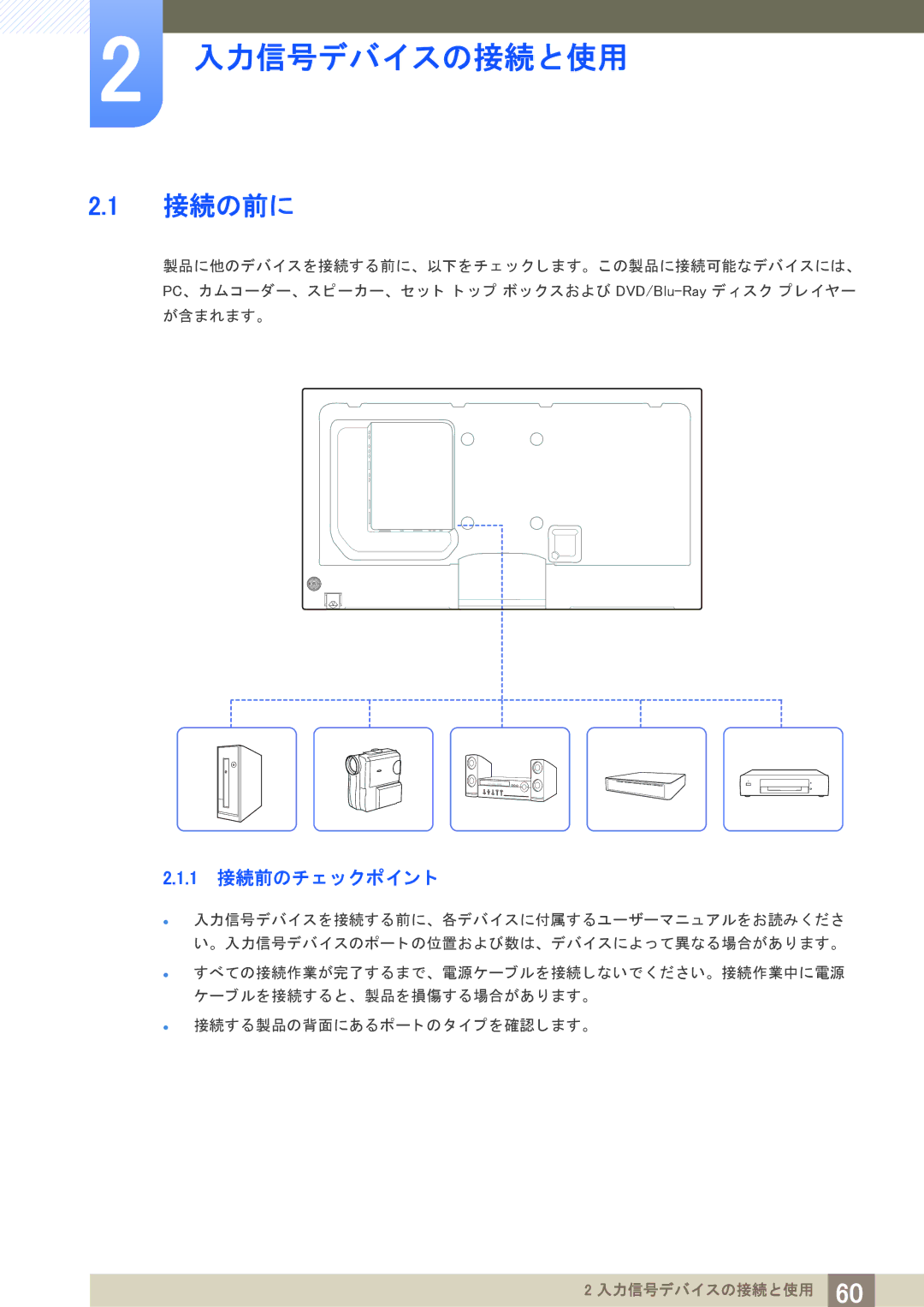 Samsung LH40PECPLBC/XJ manual 接続の前に, 1 接続前のチ ェ ッ クポイ ン ト 