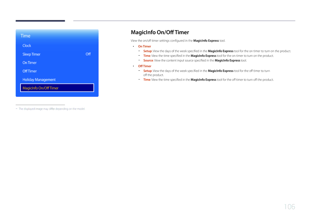 Samsung LH40RMDWLGU/CH, LH40RMDPLGU/EN, LH48RMDWLGU/CH manual MagicInfo On/Off Timer, On Timer 