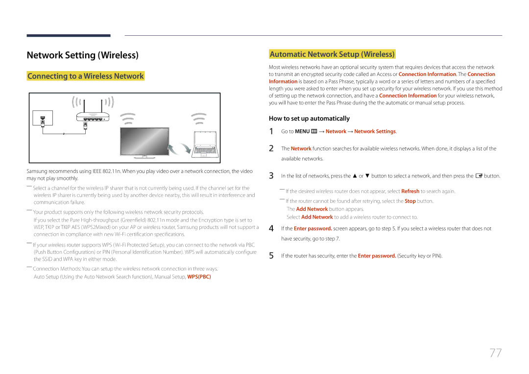 Samsung LH48RMDWLGU/CH manual Network Setting Wireless, Connecting to a Wireless Network, How to set up automatically 