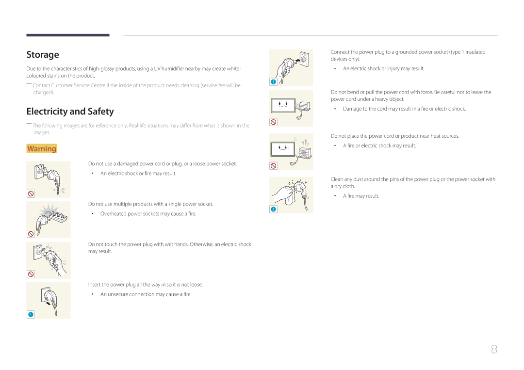 Samsung LH48RMDWLGU/CH, LH40RMDPLGU/EN, LH40RMDWLGU/CH manual Storage, Electricity and Safety 