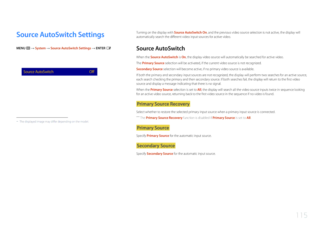 Samsung LH40RMDELGW/EN, LH40RMDPLGU/EN, LH48RMDPLGU/EN, LH48RMDELGW/EN manual Source AutoSwitch Settings 