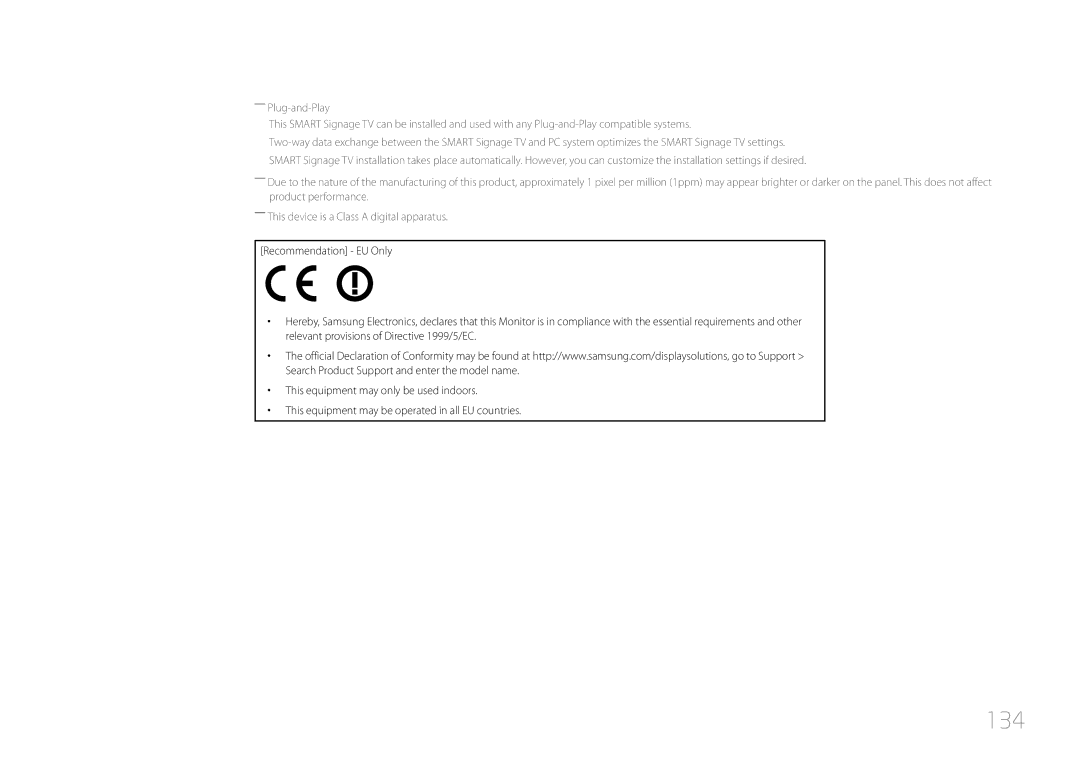 Samsung LH48RMDELGW/EN, LH40RMDPLGU/EN, LH48RMDPLGU/EN, LH40RMDELGW/EN manual 134 