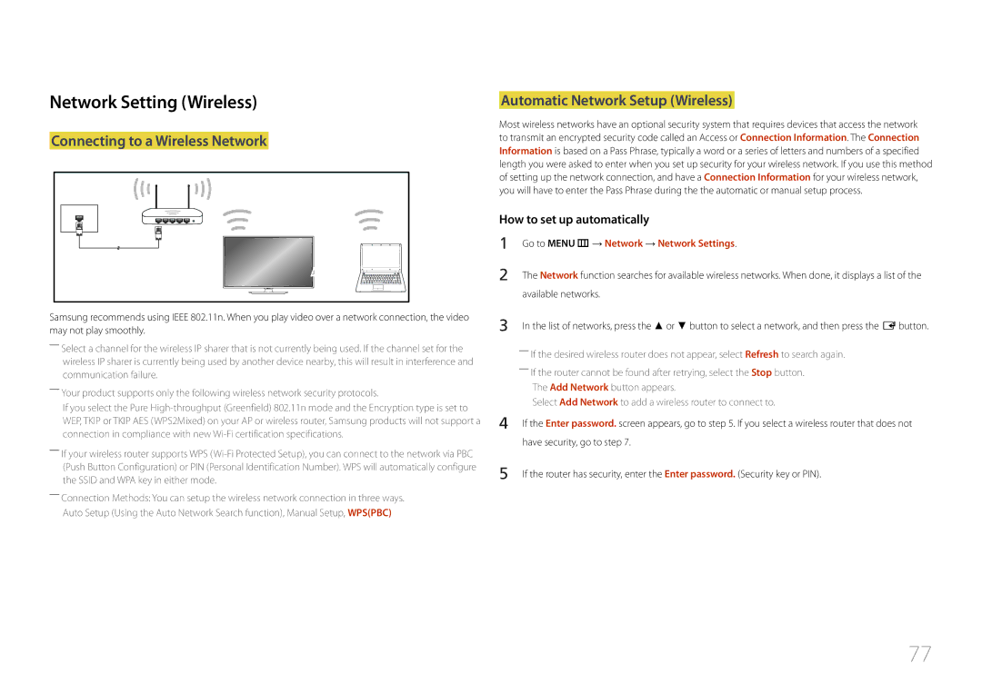 Samsung LH48RMDPLGU/EN manual Network Setting Wireless, Connecting to a Wireless Network, How to set up automatically 