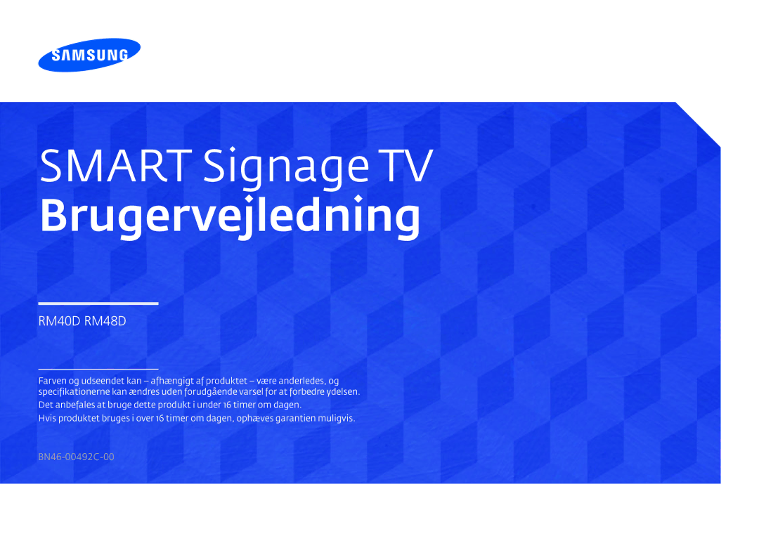 Samsung LH48RMDPLGU/EN, LH40RMDPLGU/EN, LH48RMDELGW/EN, LH40RMDELGW/EN manual Smart Signage TV Brugervejledning 