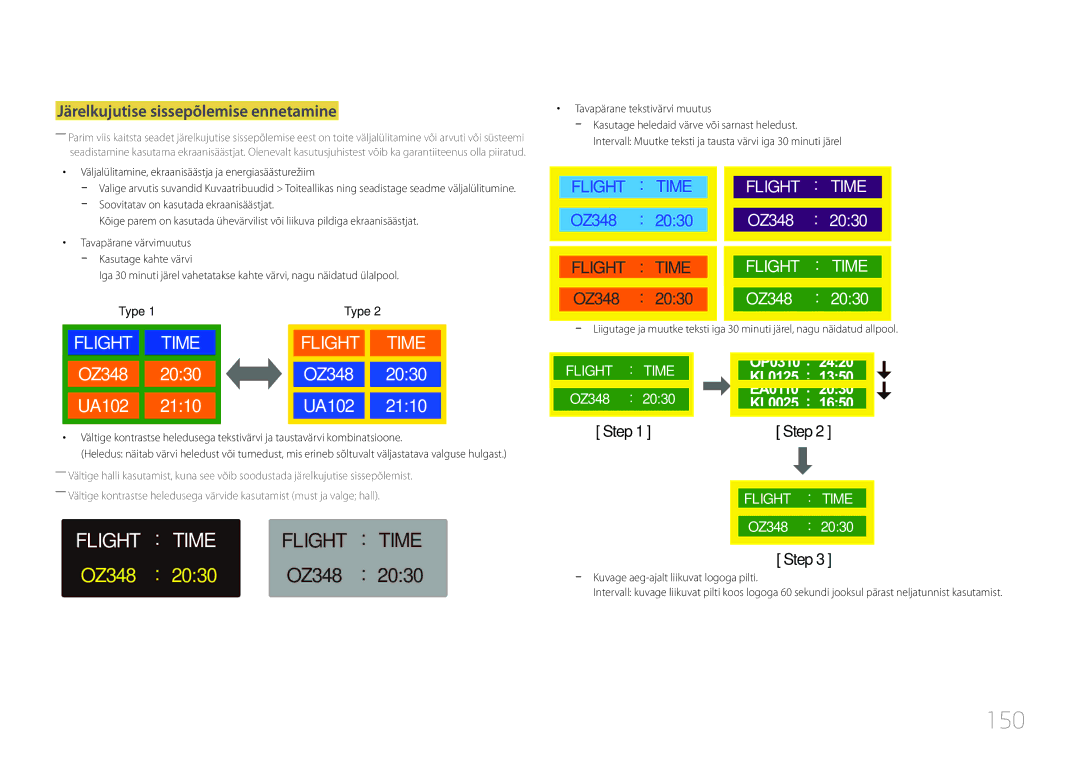 Samsung LH40RMDPLGU/EN, LH48RMDPLGU/EN, LH48RMDELGW/EN manual 150, Järelkujutise sissepõlemise ennetamine 