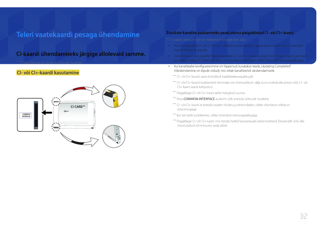 Samsung LH48RMDELGW/EN manual Teleri vaatekaardi pesaga ühendamine, CI-kaardi ühendamiseks järgige allolevaid samme 